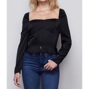 Good American Too Tempted Black Satin Corset Top Smocked Size 4 XL New